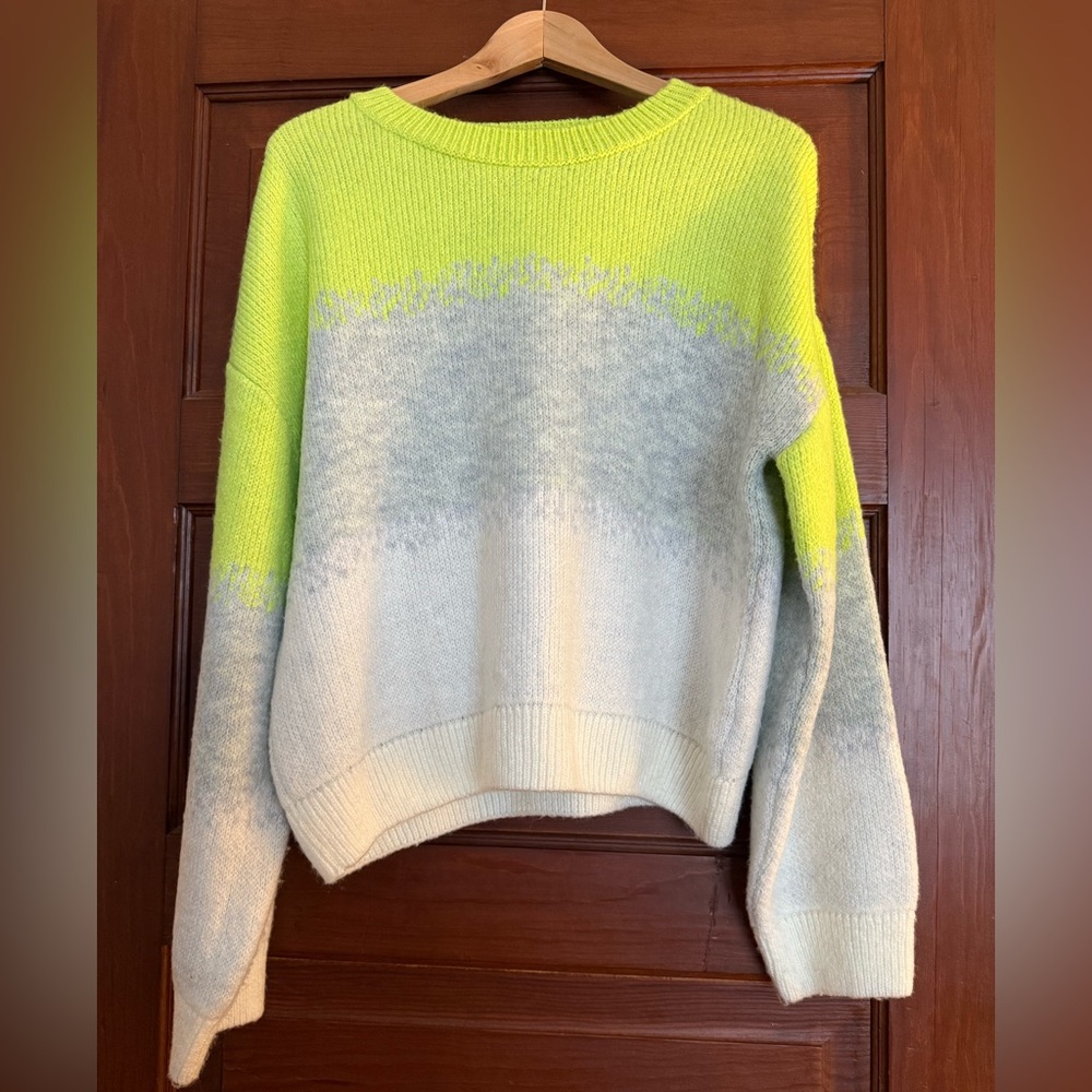 Maeve by Anthropologie Size L Neon Yellow and White Sweater